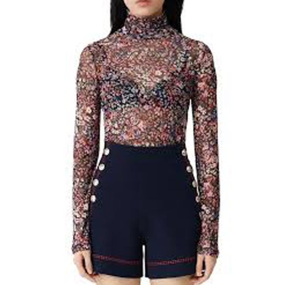 NWT MAJE Floral-Print Mesh Shirt Size XS - Picture 2 of 3